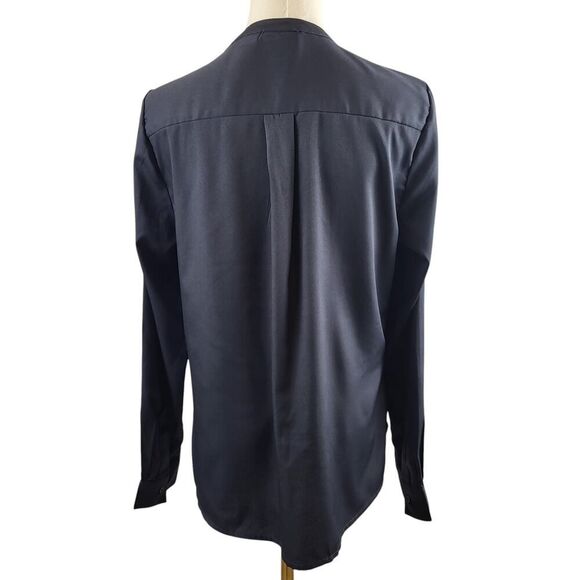 Jacklyn Smith Small Slate Blue Blouse Beaded Shoulders Button Shirred Front Glam - Picture 4 of 11